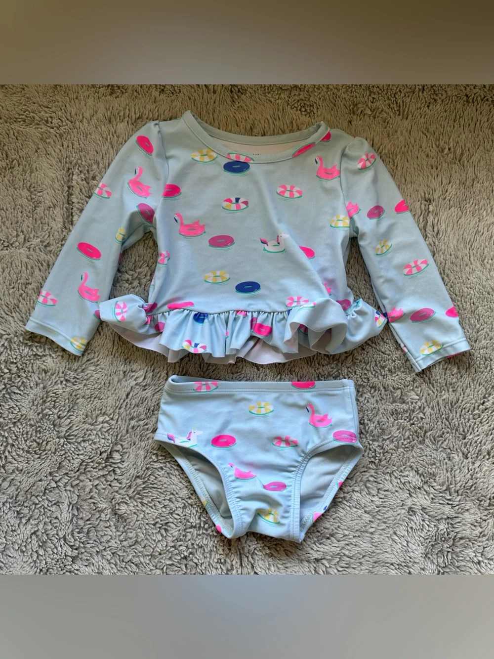Baby GAP | Light Blue Ruffle Long-Sleeve Bathing Suit, Size 6-12 Mo ✨